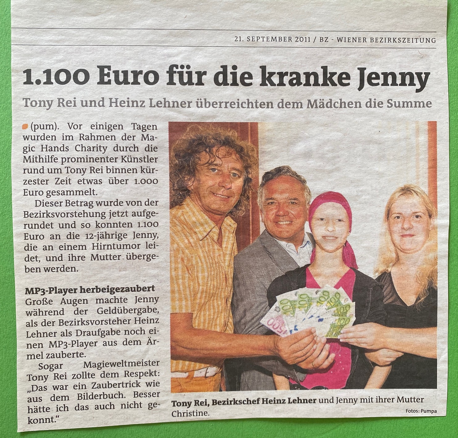 Tony Rei spendet 1.100.- Euro an Jenny